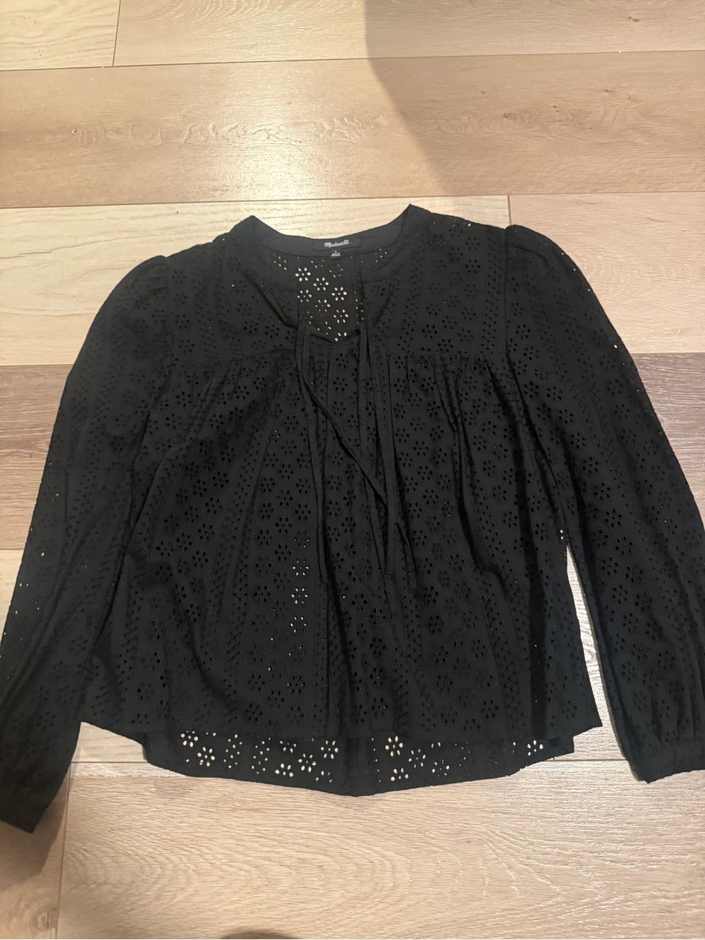 Madewell Black Eyelet Tie-Front Blouse